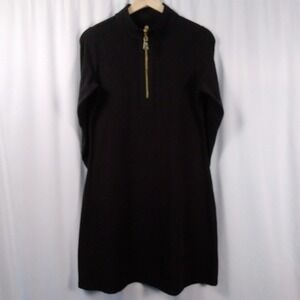 Spartina 449 Nora 3/4 Sleeve Half-Zip Black Dress Pima Cotton Gold Zipper Size S